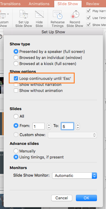 powerpoint continuous loop animation how to repeat powerpoint slideshow automatically